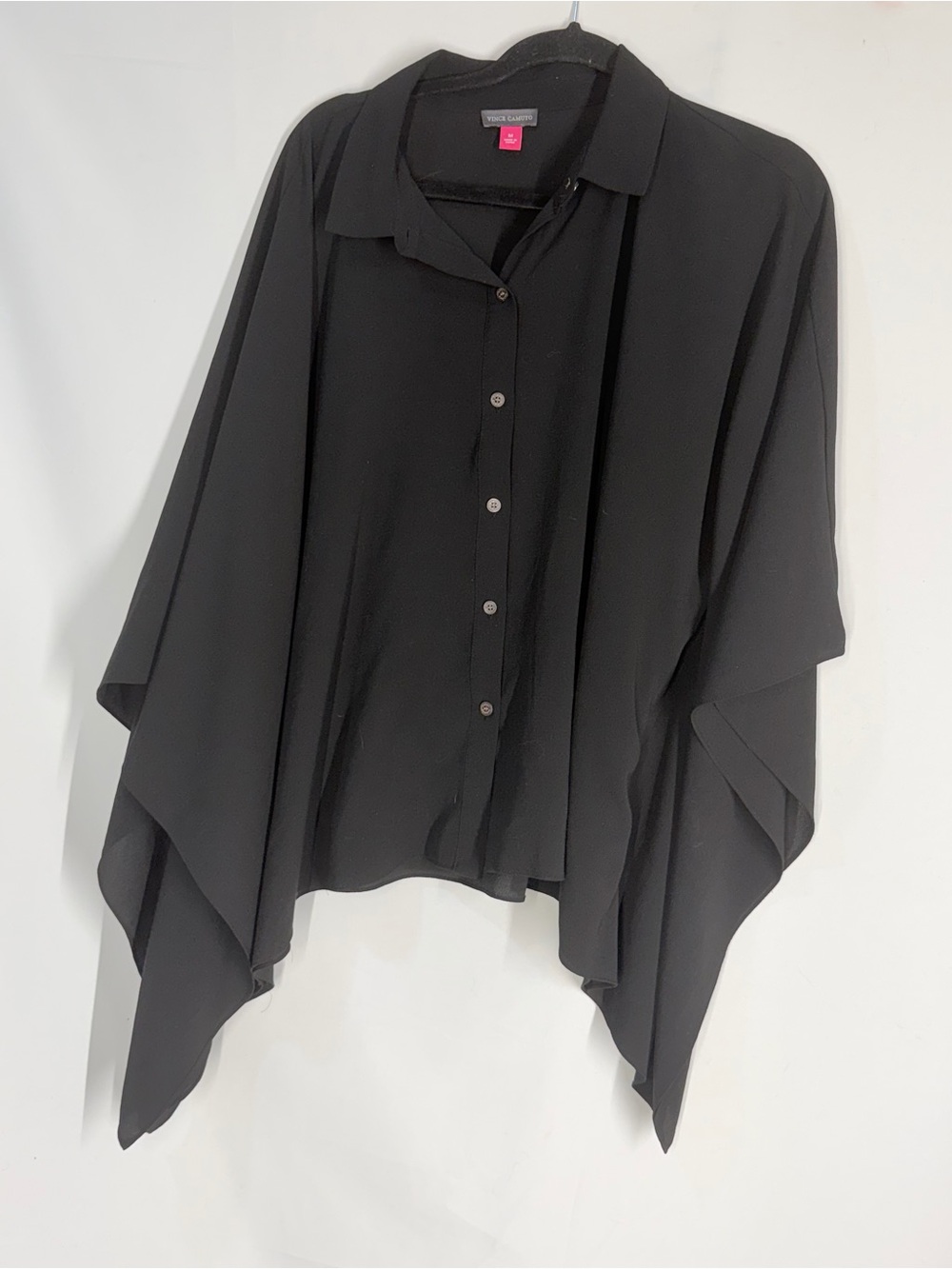 Vince Camuto Black Flowing Draped Button-Front Blouse